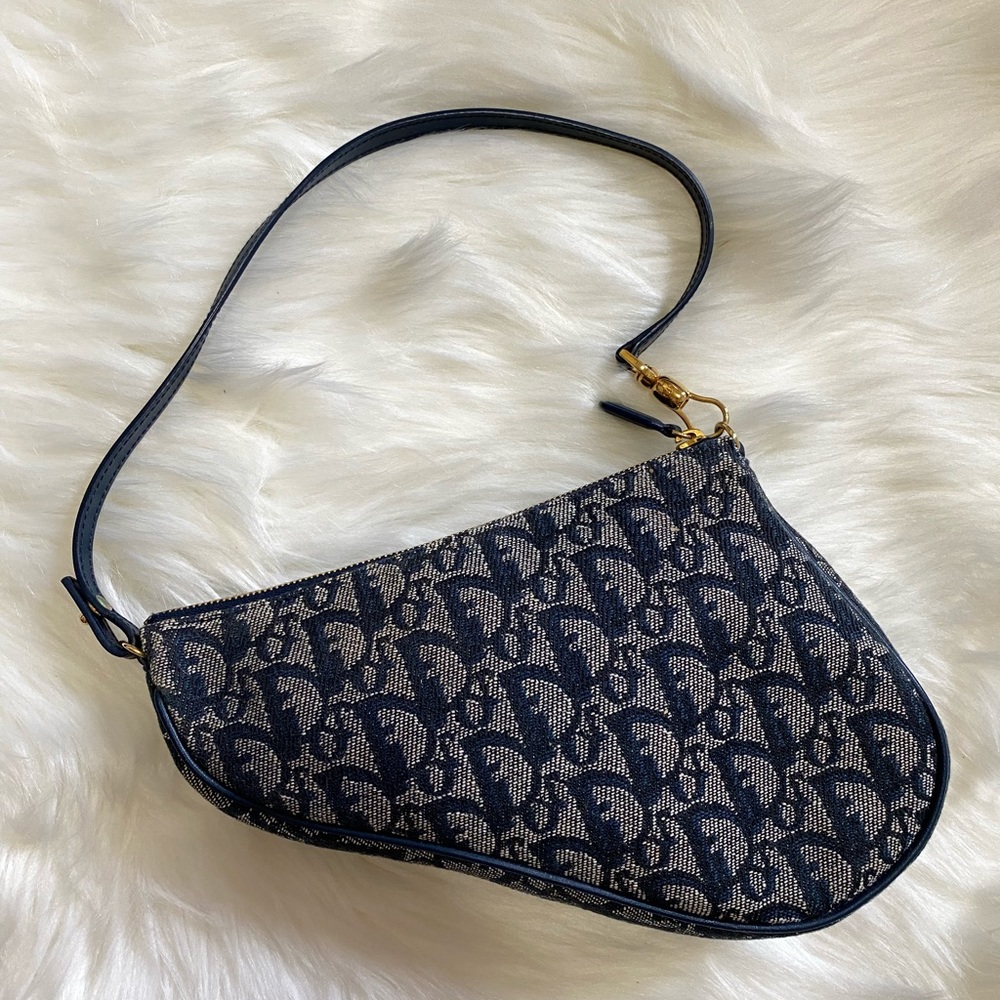 Authentic vintage Dior blue trotter mini saddle